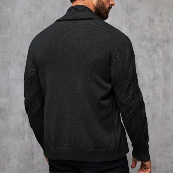 Men Shawl Collar Cable Knit Cardigan - Picture 2 of 6
